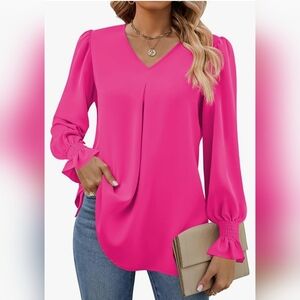 Funlingo Chiffon V Neck Tunic Barbie Pink